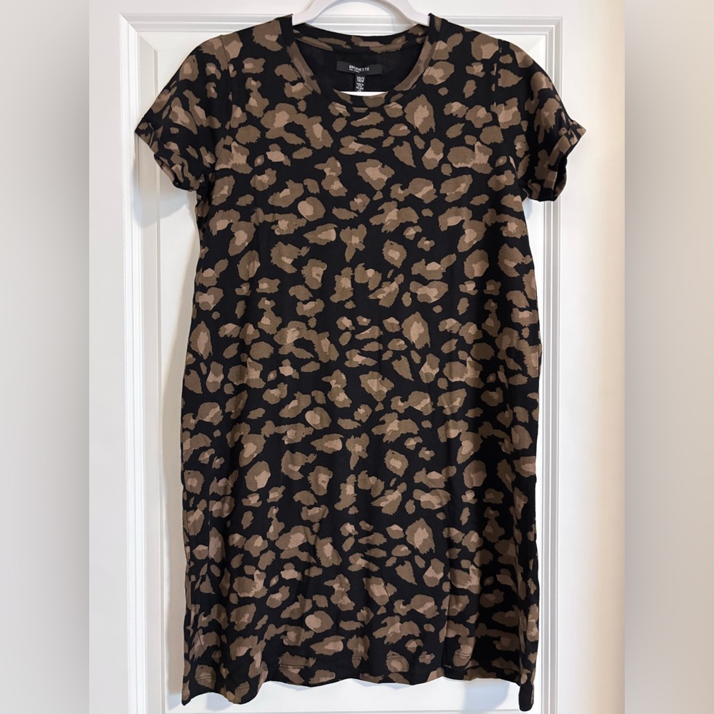 NWT Brunette the Label THE "LEOPARD" TEE DRESS | BLACK XS/S